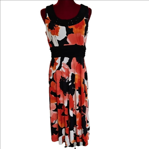 Sleeveless Floral Dress With Jeweled Neckline Size 12